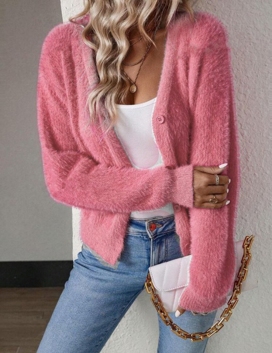 Valérie - Cardigan Élégant Grosse Maille Col V