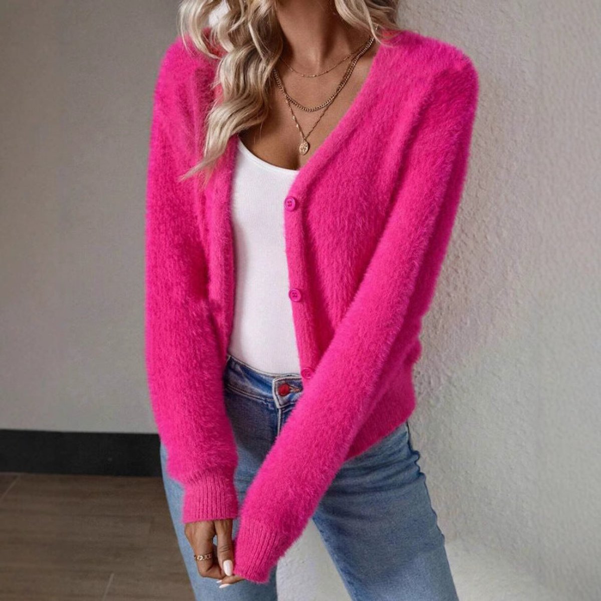 Valérie - Cardigan Élégant Grosse Maille Col V