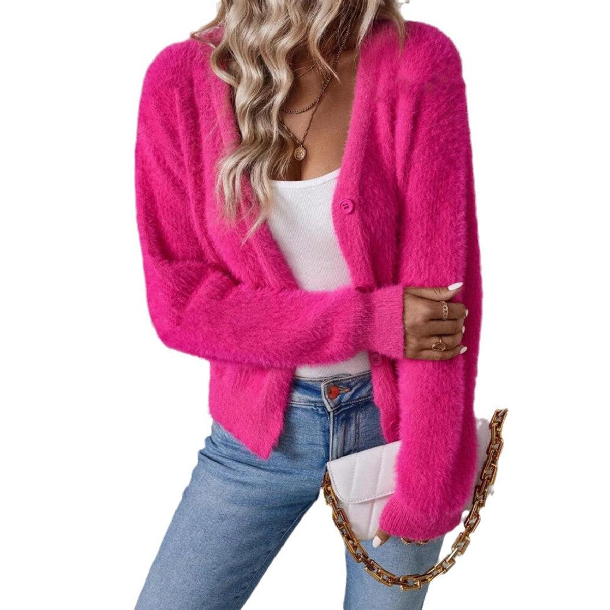 Valérie - Cardigan Élégant Grosse Maille Col V