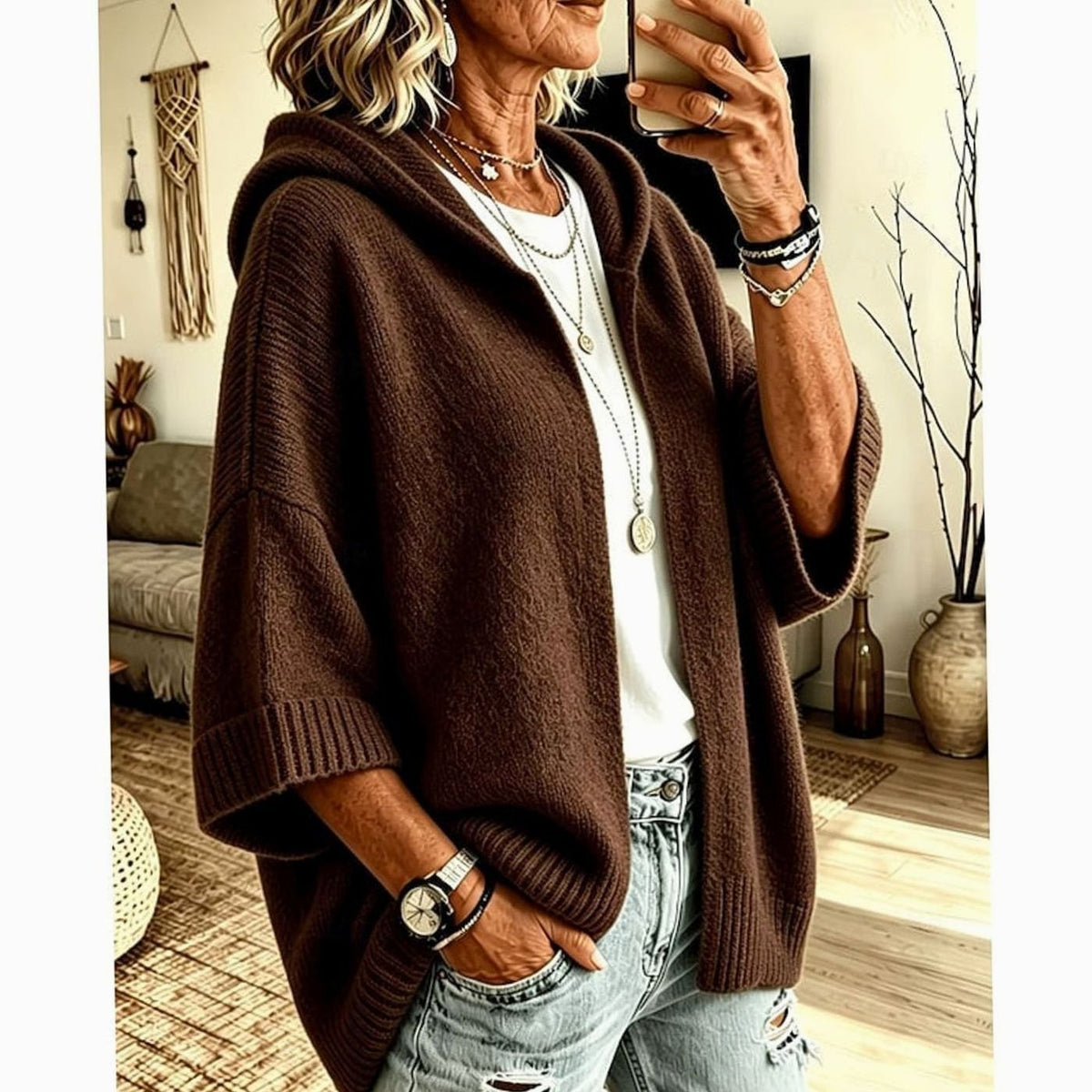 Karine - Cardigan Élégant Oversize Capuche