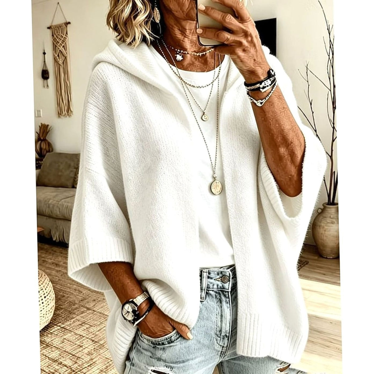 Karine - Cardigan Élégant Oversize Capuche