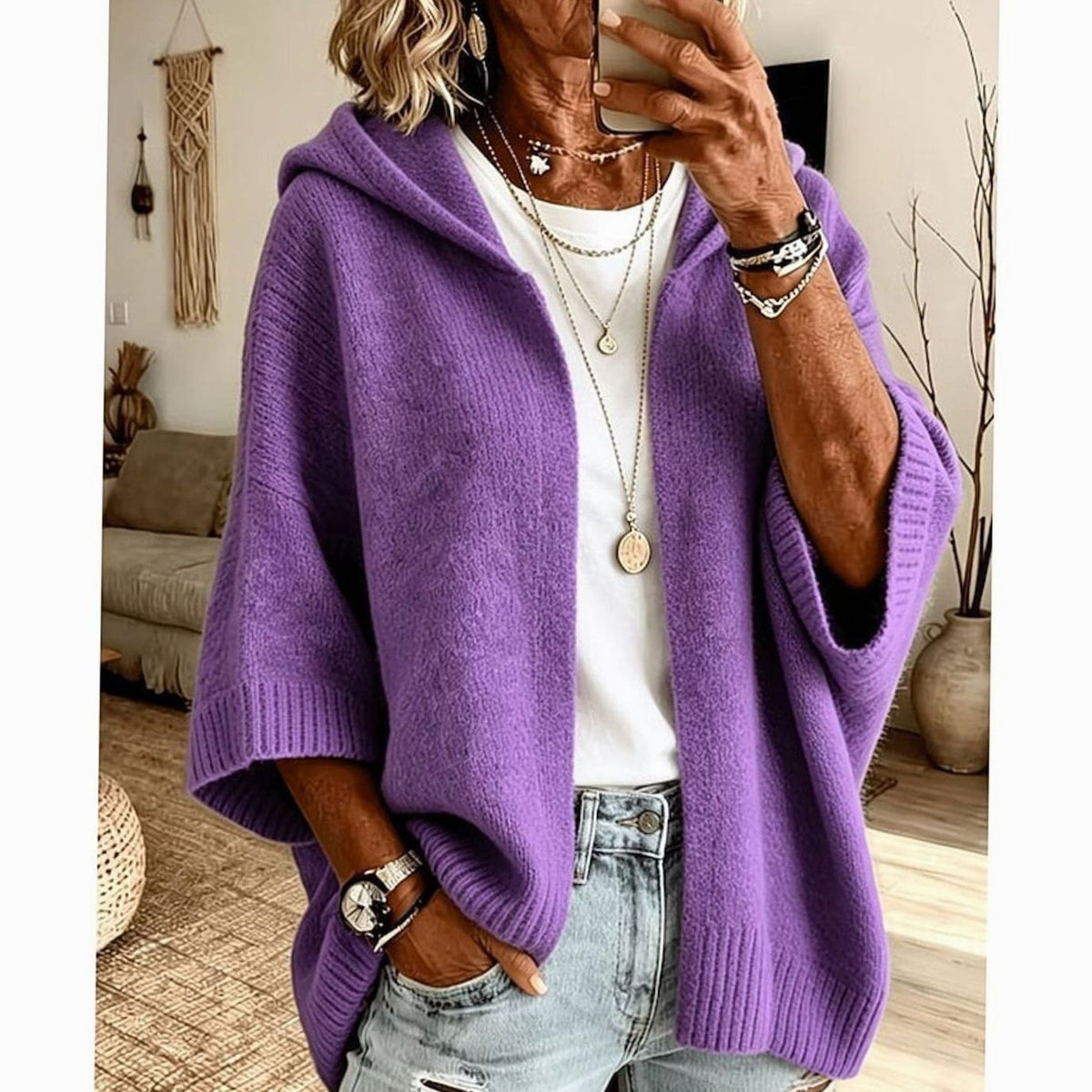 Karine - Cardigan Élégant Oversize Capuche