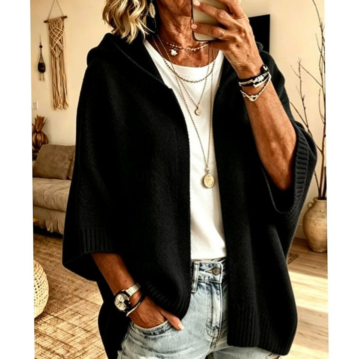 Karine - Cardigan Élégant Oversize Capuche