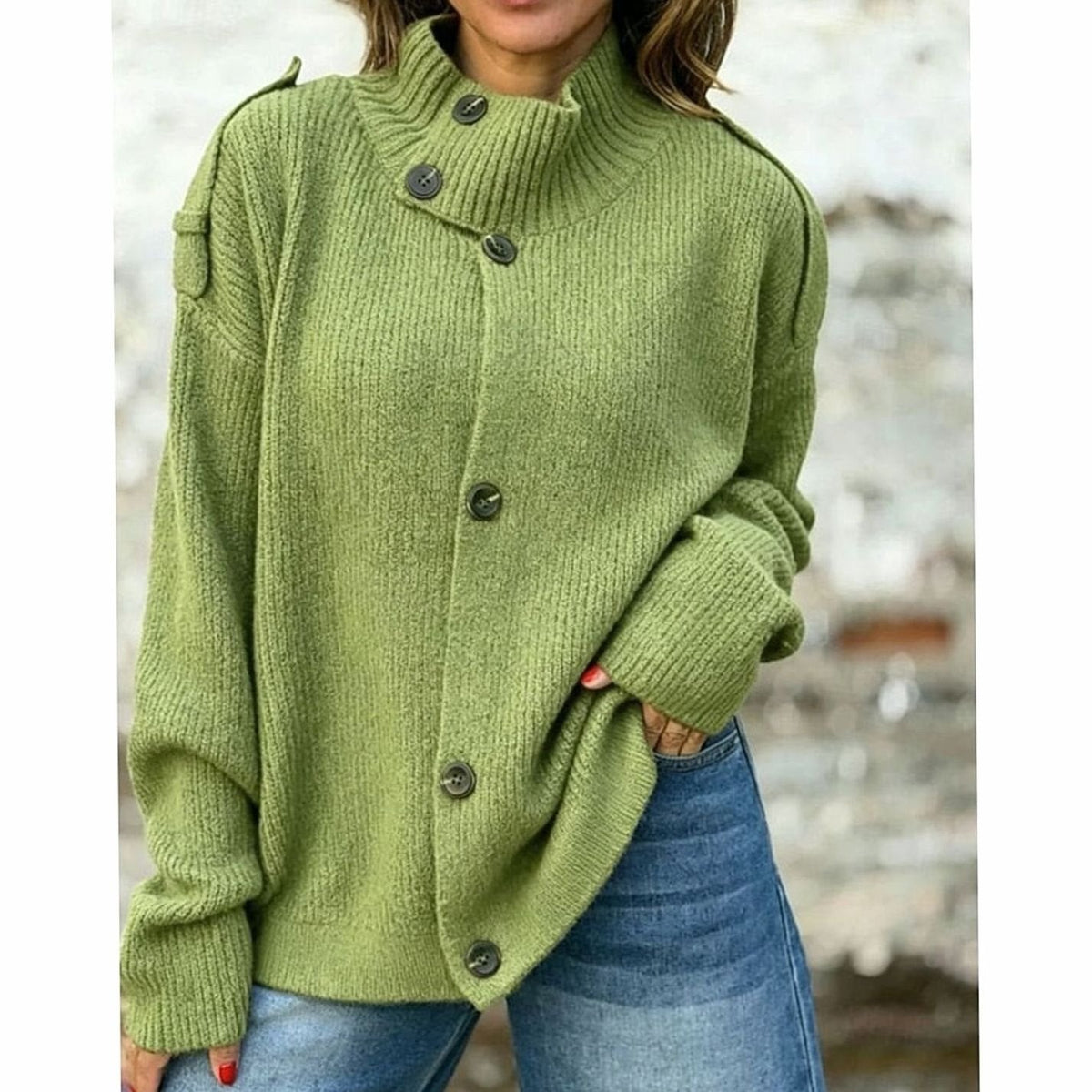 Manon - Cardigan Élégant Oversize Col Montant