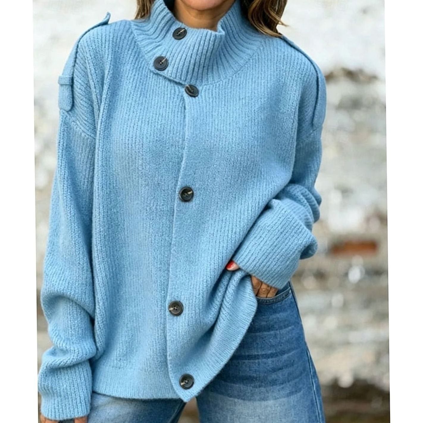 Manon - Cardigan Élégant Oversize Col Montant