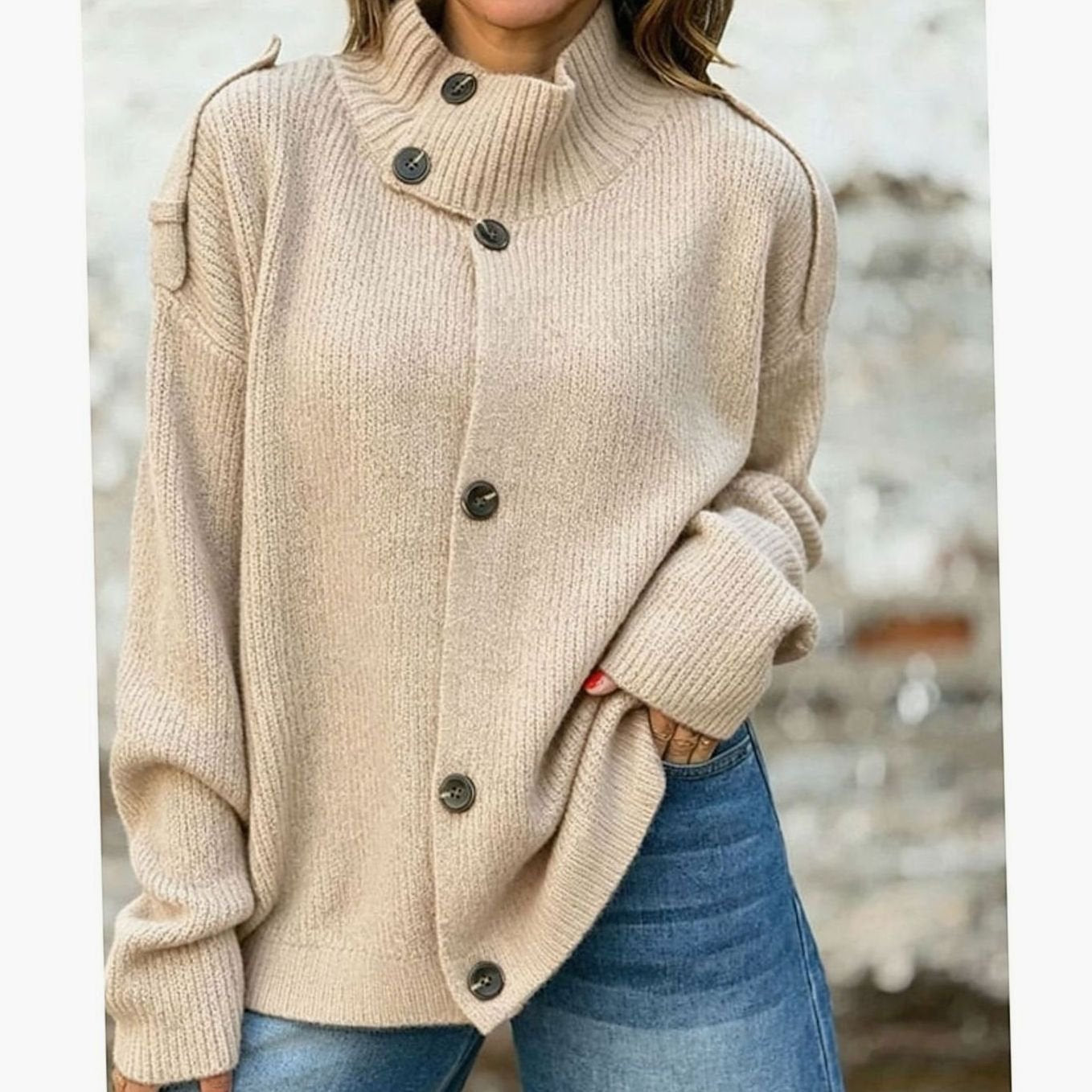 Manon - Cardigan Élégant Oversize Col Montant