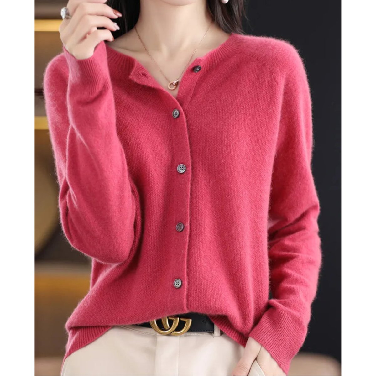 Karine - Cardigan Élégant Maille Col Rond