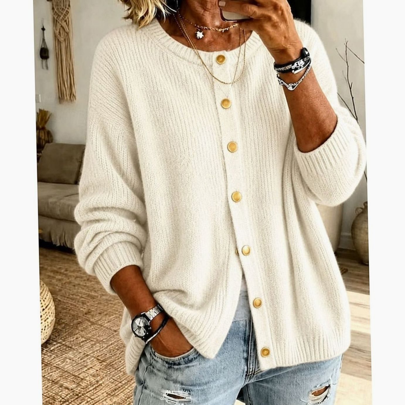 Émilie - Cardigan Élégant Oversize Boutonné