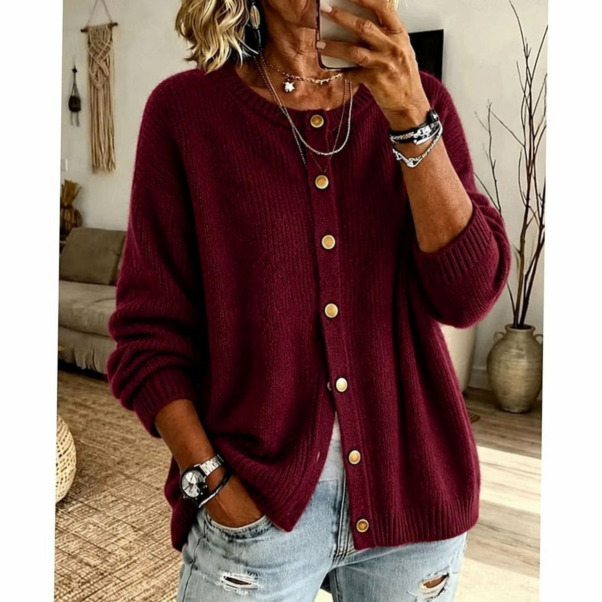 Émilie - Cardigan Élégant Oversize Boutonné