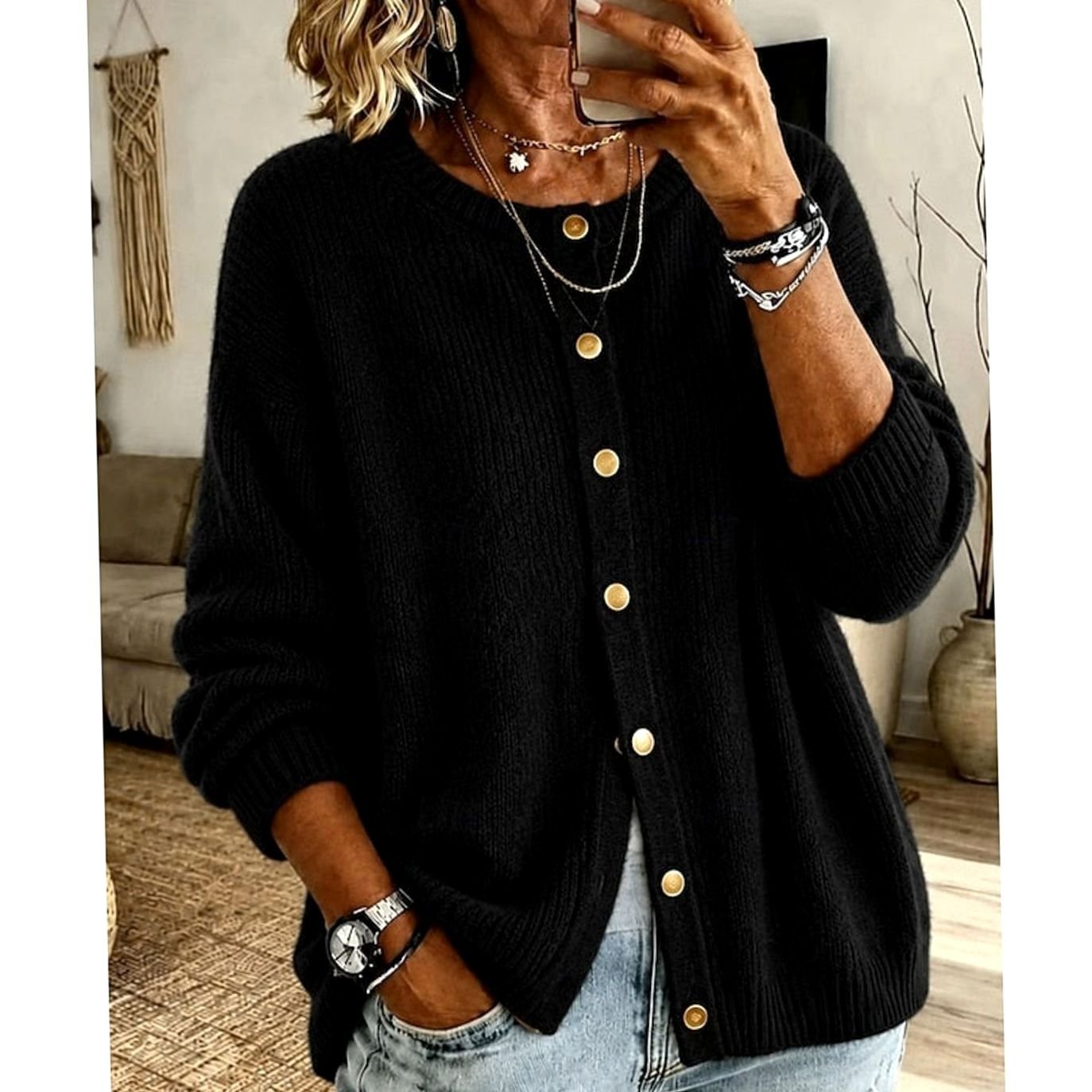 Émilie - Cardigan Élégant Oversize Boutonné