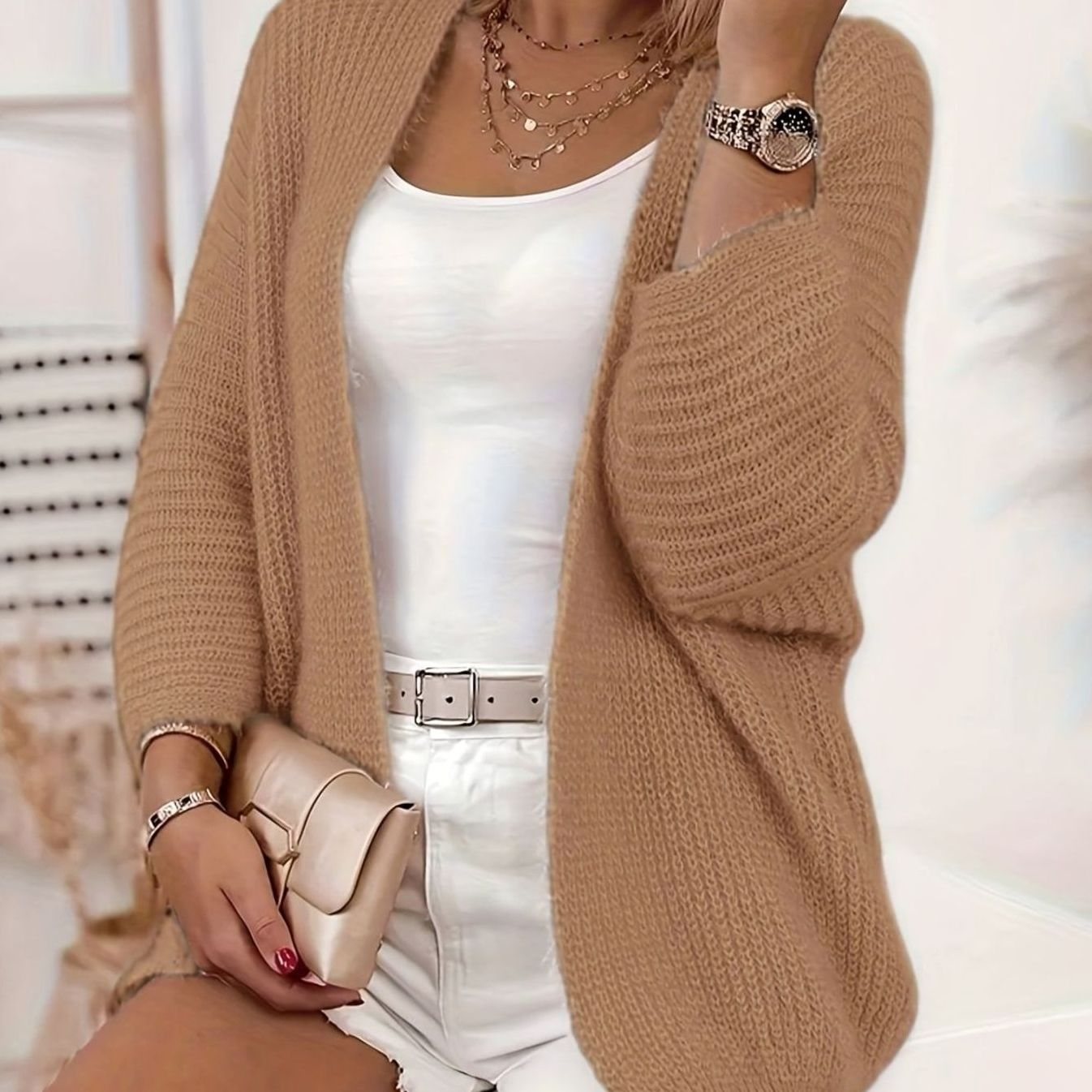 Nathalie - Cardigan Élégant Grosse Maille Oversize