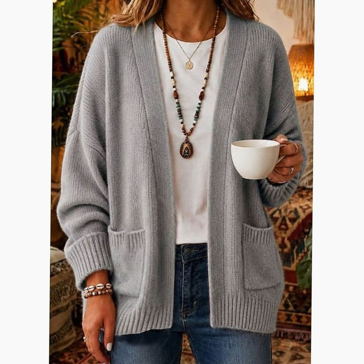 Delphine - Cardigan Élégant Oversize à Poches