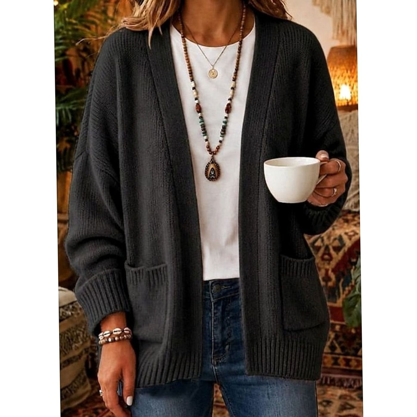 Delphine - Cardigan Élégant Oversize à Poches