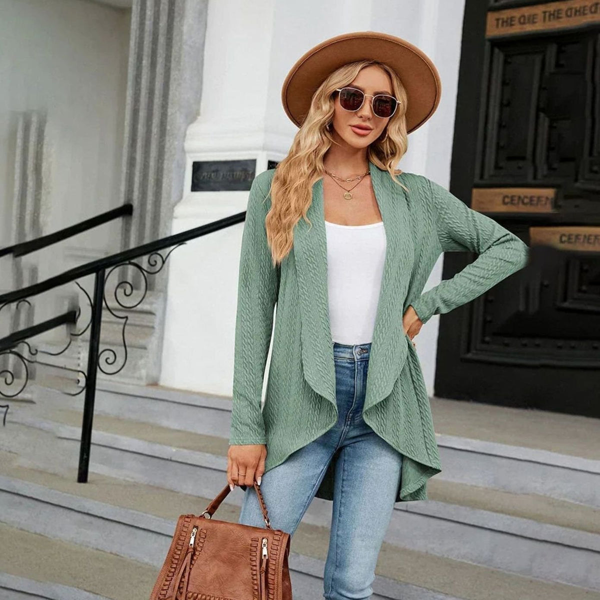 Sylvie - Cardigan Élégant Texturé Long