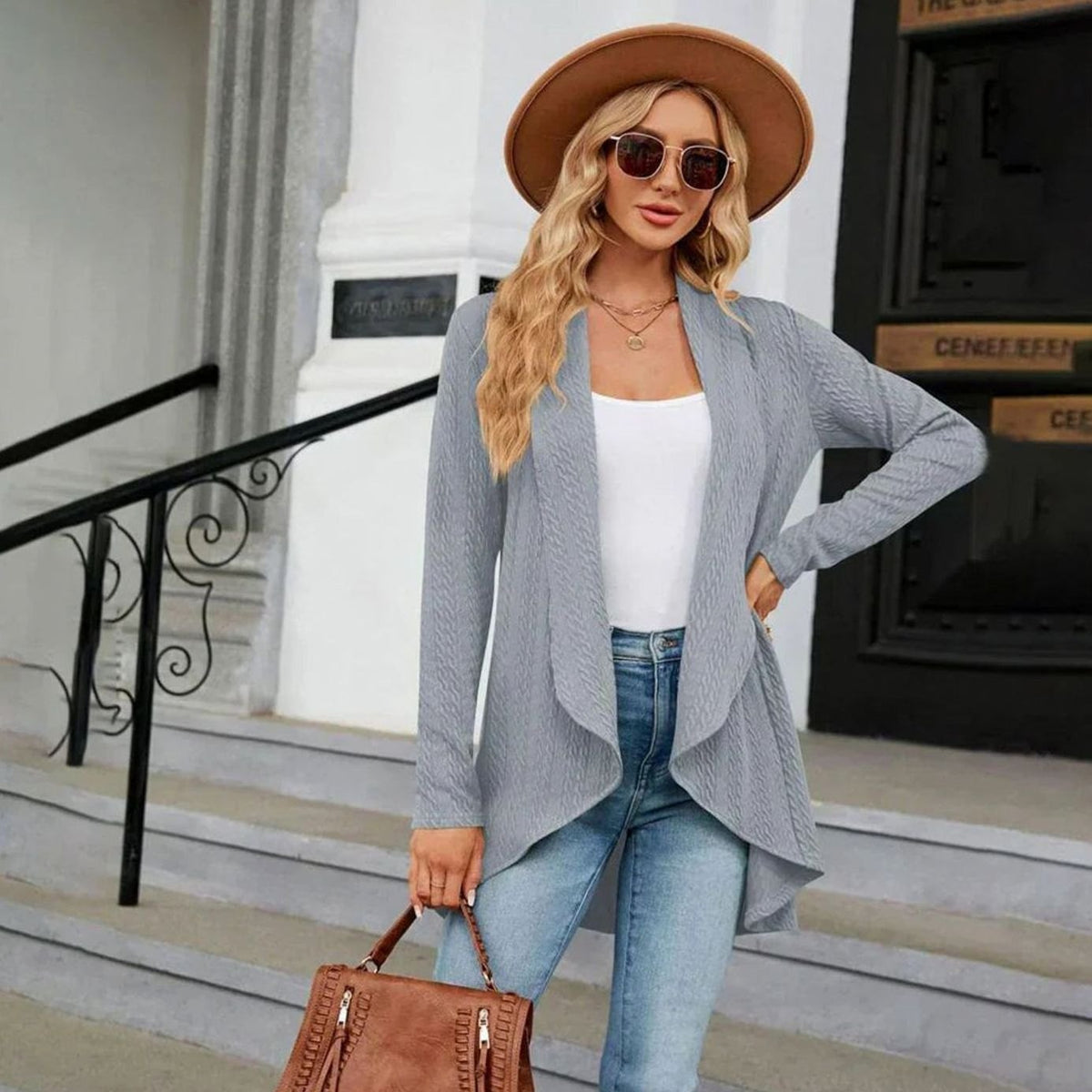 Sylvie - Cardigan Élégant Texturé Long
