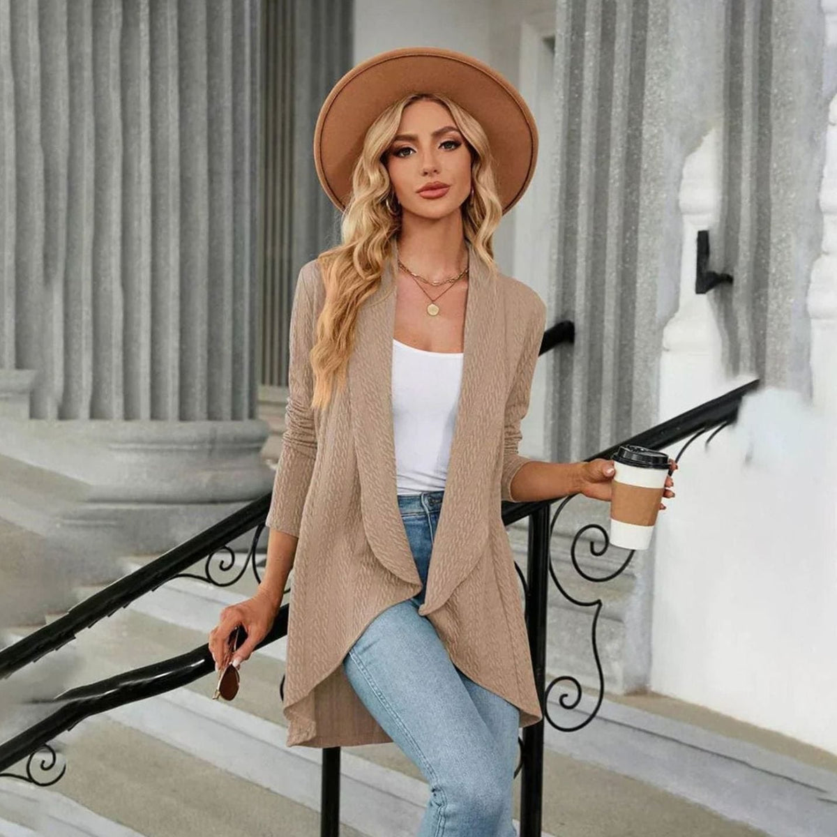 Sylvie - Cardigan Élégant Texturé Long