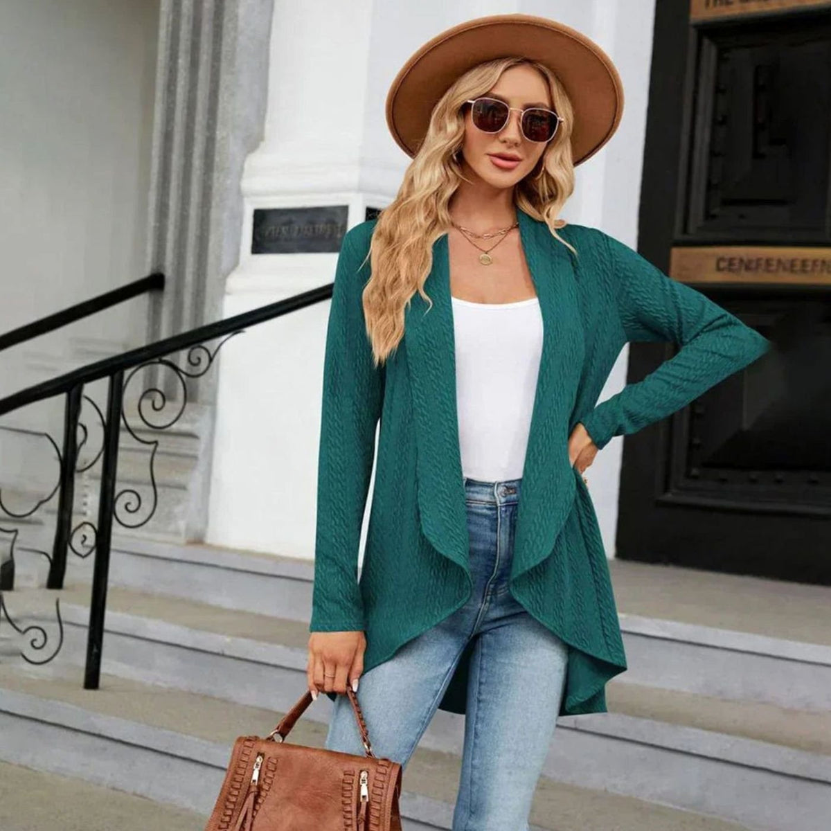 Sylvie - Cardigan Élégant Texturé Long