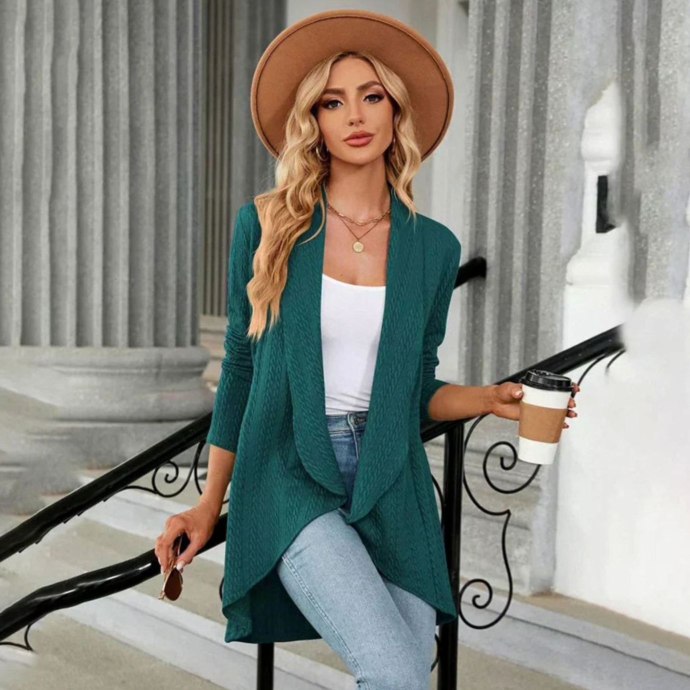 Sylvie - Cardigan Élégant Texturé Long