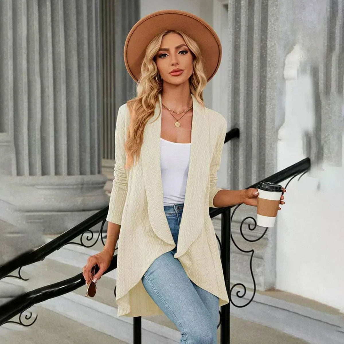 Sylvie - Cardigan Élégant Texturé Long