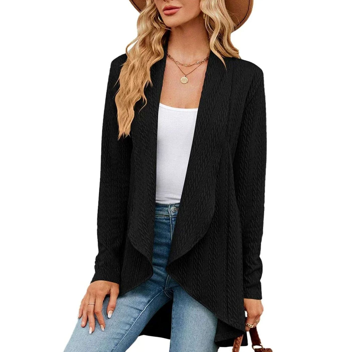 Sylvie - Cardigan Élégant Texturé Long