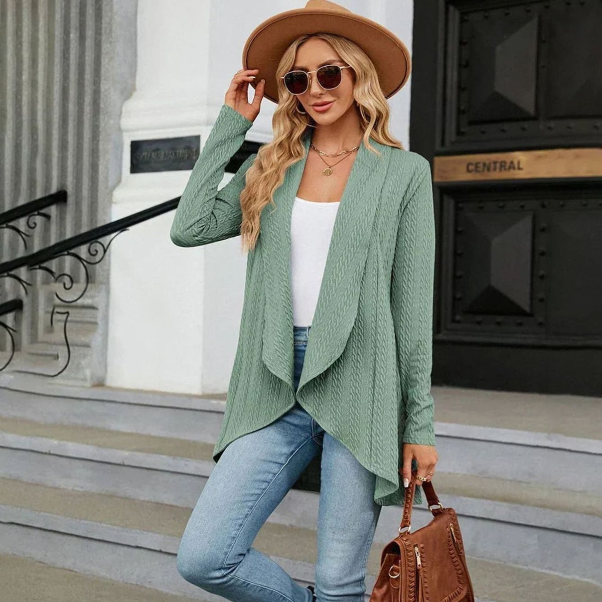 Sylvie - Cardigan Élégant Texturé Long