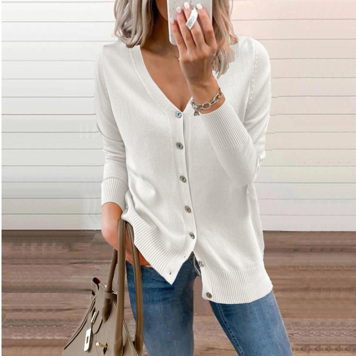 Camille - Cardigan Élégant Boutonné Col V