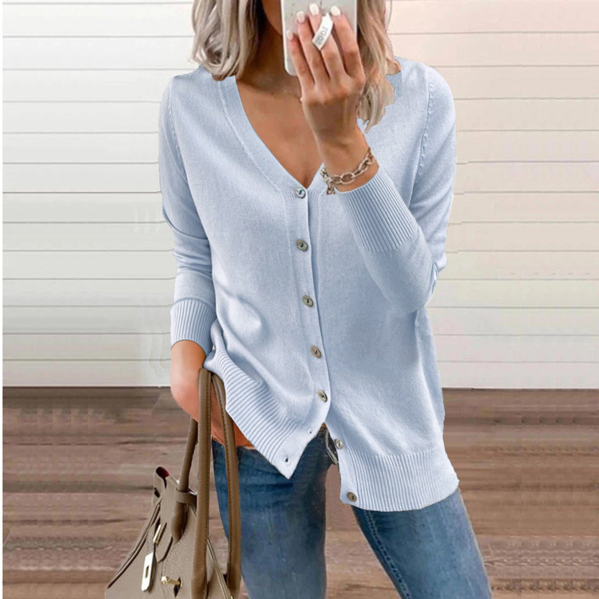 Camille - Cardigan Élégant Boutonné Col V