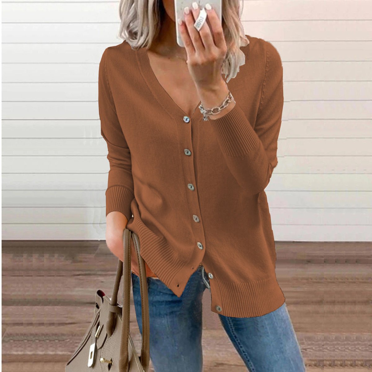 Camille - Cardigan Élégant Boutonné Col V