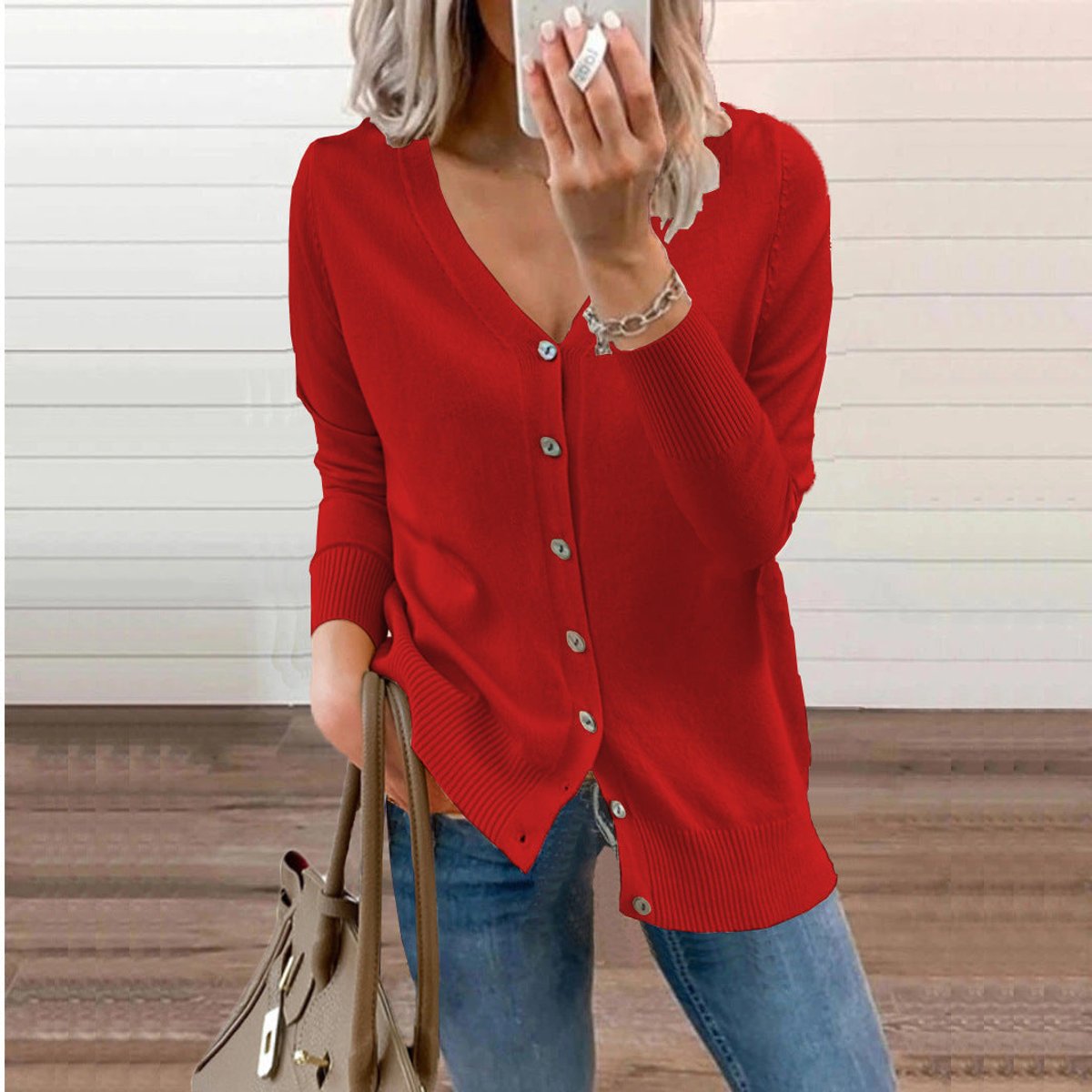 Camille - Cardigan Élégant Boutonné Col V