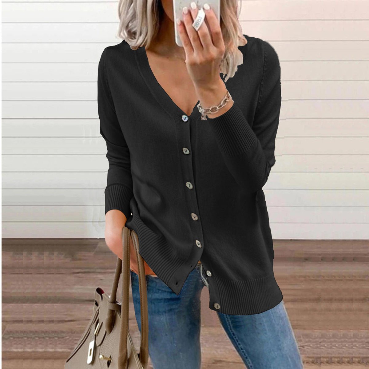 Camille - Cardigan Élégant Boutonné Col V