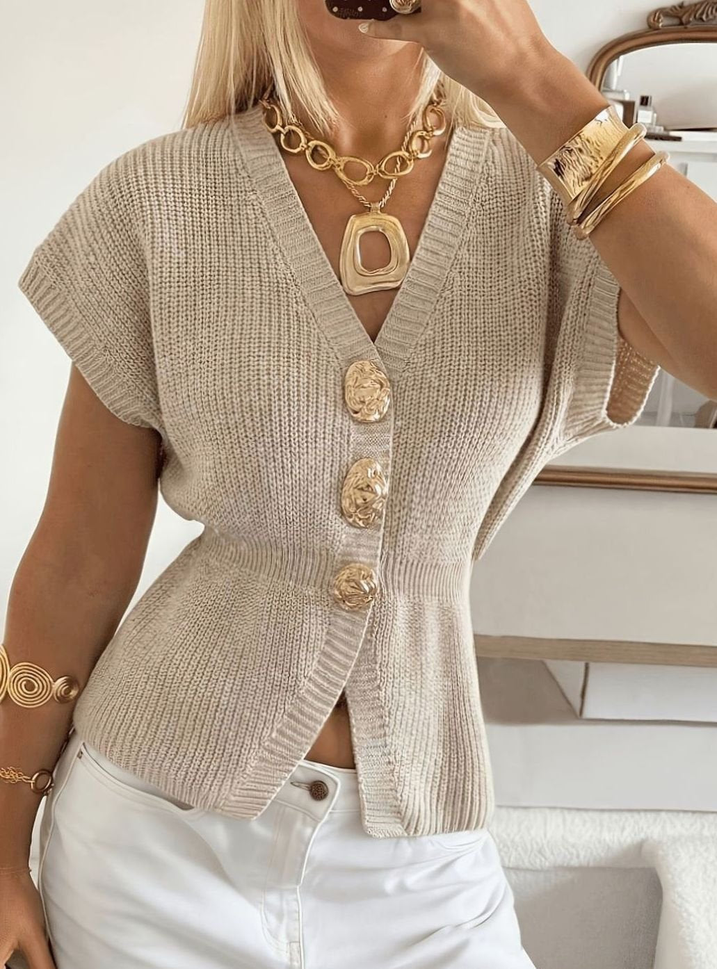 Florence - Cardigan Élégant Boutonné Col V